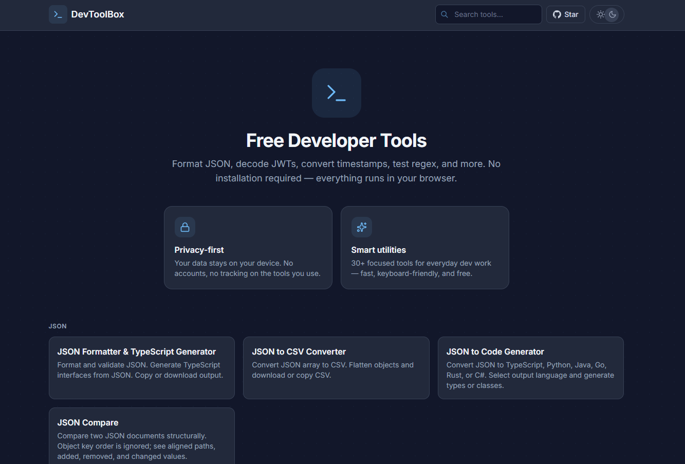 I built a free online dev tools website because I was tired of every tool asking me to sign up logo
